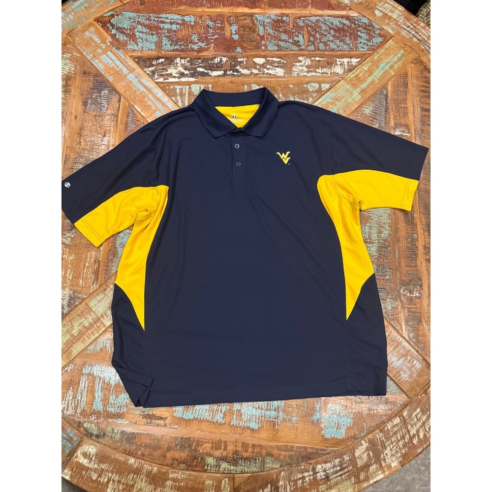 Mens Holloway West Virginia University Blue Yellow Polo Shirt Size XXL